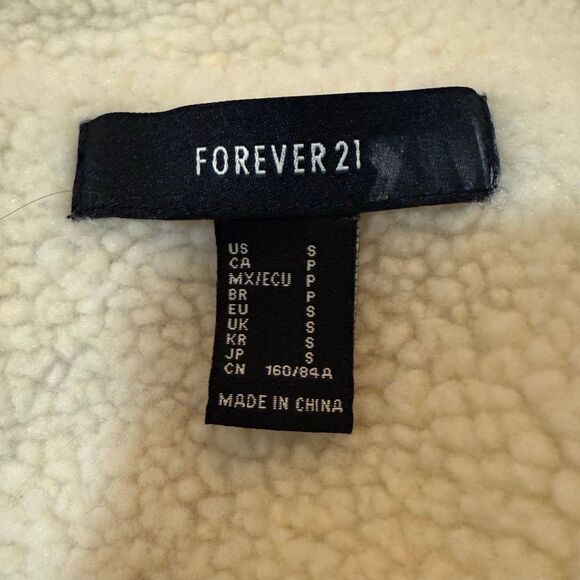 Forever 21 Windbreaker Red Cream Bomber Aviator Sherpa Shearling Coat Jacket Sma - Picture 3 of 7